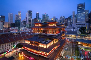Singapore Skyline with Buddha Tooth Relic Temple